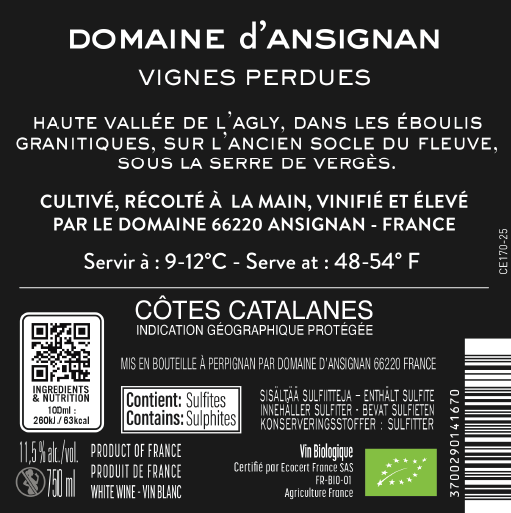 LES PETITES GRAPPES DOMAINE D'ansignan contre étiquette